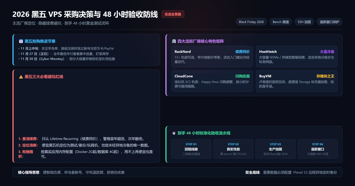 2026 黑五 VPS 采购决策与 48 小时验收防线全景图
