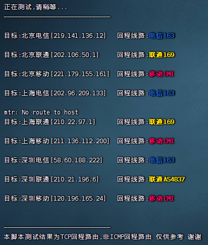 检测VPS回程国内三网路由